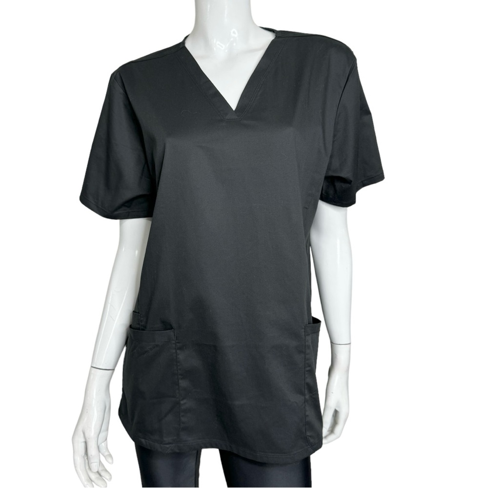 4/$24 Blossom Uniform Sort Sleeve‎ V-Neck Black Smock Scrub Top